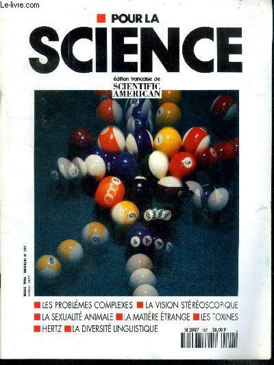 Pour la science N197, mars 1994- la vision stereoscopique sens meconnu, la quete de la matiere etrange, les toxines des cyanobacteries, les problemes a grand nombre de variables, la sexualite animale, la diversite linguistique, le premier reseau de...