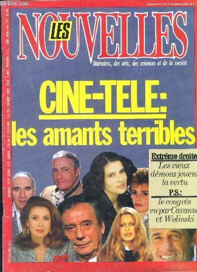 Les nouvelles n2903 - litteraires, des arts, des sciences et de la societe- 1983- cine tele: les amants terribles, extreme droite: les vieux demons jouent la vertu, ps: le congres vu par cavanna et wolinski, sean mac bride: j'accuse le gourvernement...