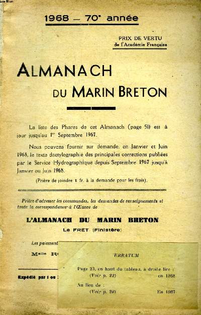Almanach du marin breton 1968 70 anne