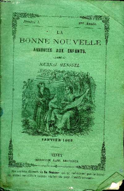 La bonne nouvelle annonce aux enfants Journal mensuel Numro 1 8 anne janvier 1868