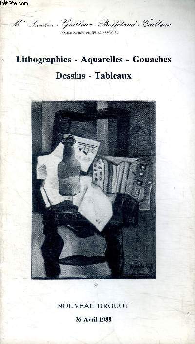 Lithographies - Aquarelles - Gouaches - Dessins - Tableaux Exposition vente aux enchres du 26 avril 1988  Nouveau Drouot