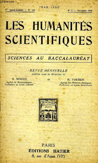 Les humanits scientifiques N158 17 anne scolaire Sciences au baccalaurat N2 Novembre 1949