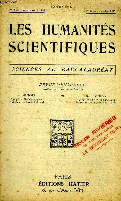 Les humanits scientifisues N159 17 anne scolaire Sciences au baccalaurat N3 Dcembre 1949