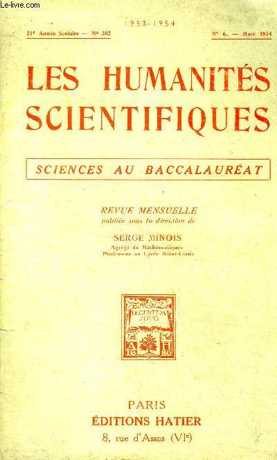 Les humanits scientifiques N202 21 anne scolaire Sciences au baccalaurat N 6 Mars 1954