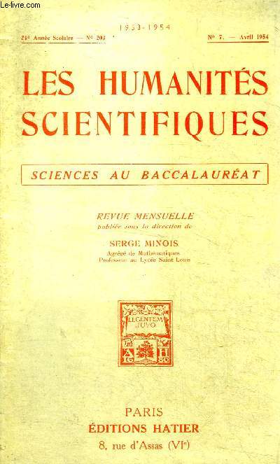 Les humanits scientifiques N203 21 anne scolaire Sciences au baccalaurat N7 Avril 1954