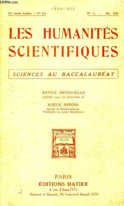 Les humanits scientifiques N214 22 anne scolaire Sciences au baccalaurat N8 Mai 1955