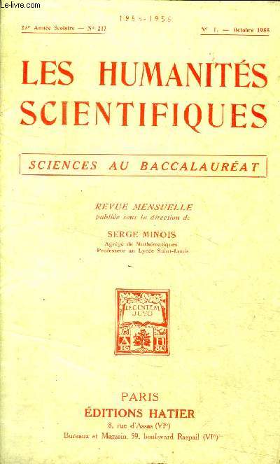 Les humanits scientifiques N217 23 anne scolaire Sciences au baccalaurat N1 Octobre 1955