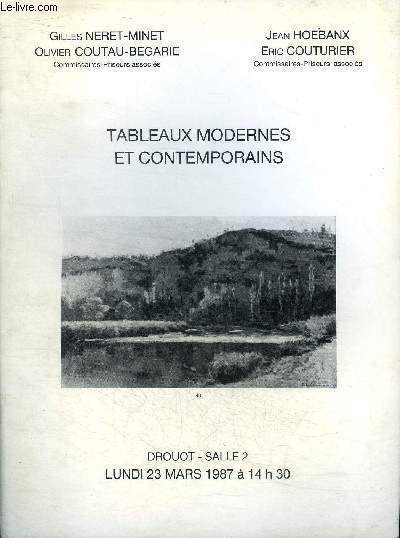 Catalogue d'une vente aux enchres de tableaux modernes et contemporains qui a eu lieu le lundi 23 mars 1987