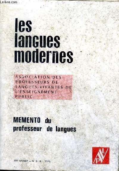 Les langues modernes LXVII anne N5/6 69 anne Mmento du professeur de langues