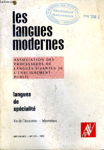 Les langues modernes N-3 69 anne 1975 Langues de spcialit