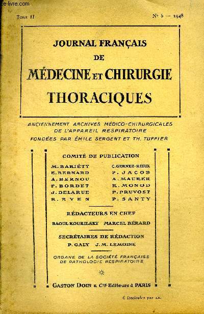 Journal franais de mdecine et chirurgie thoraciques N5 Tome II 1948