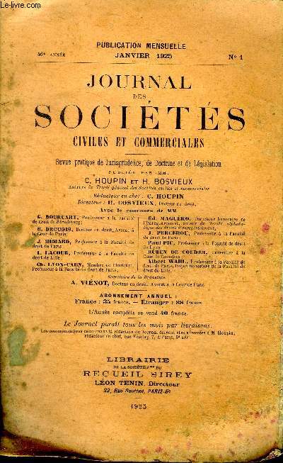 Journal des socits civiles et commerciales N1 46 anne Janvier 1925