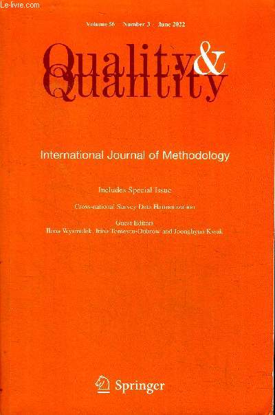 Quality & quantity International journal of methodology Includes special issue Cross-national survey data harmonization Volume 56 Number 3 june 2022 Sommaire: Change in occupational tasks and its implications: evidence from a task panel from 1973 to 2011