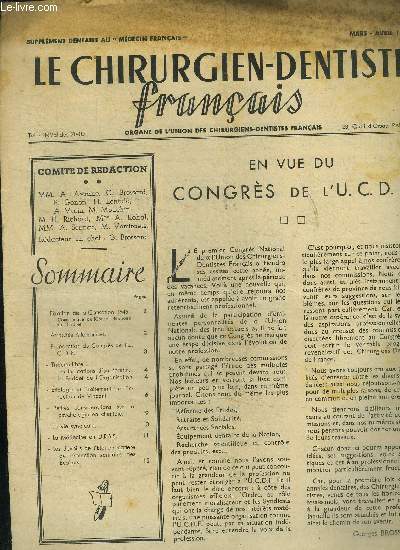 Le chirugien-dentiste franais Mars Avril 1946 En vue du congrs de l'U.C.D.F.