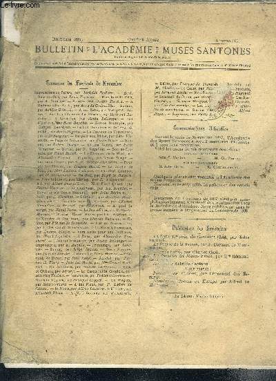 Bulletin: L'acadmie des muses santones Novembre 1887 11 anne N115 Sommaire: Impressions en Suisse; Ecole buissonnires; Le sou de cuivre et le sou de nickel; La pie et le perroquet; In nocte ...