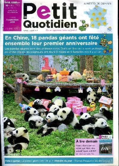 Le petit quotidien N6003 du mardi 3 septembre 2019 En Chine, 18 pandas gants ont ft ensemble leur premier anniversaire