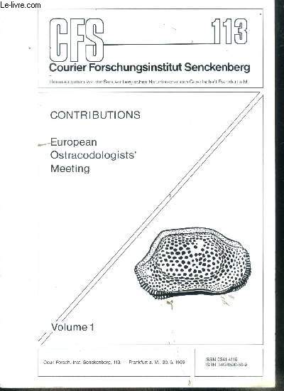 CFS Courier Forschungsinstitut Senckenberg Contributions European Ostracodologists' meeting N113 Volume 1 et N123 Volume 2