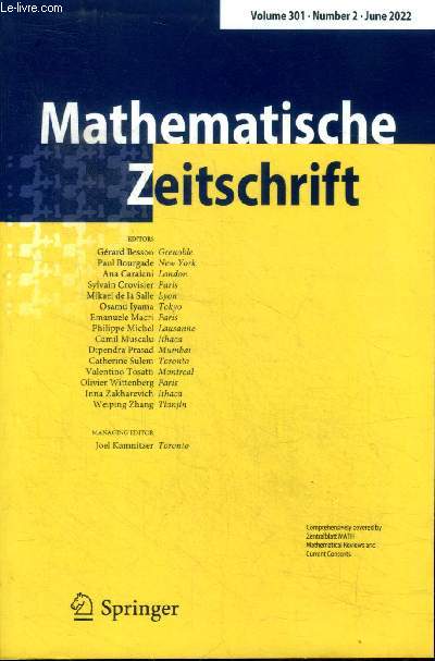 Mathematische Zeitschrift Volume 301 Number 2 June 2022