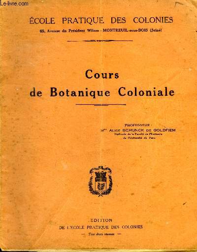 Cours de botanique coloniale