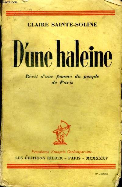 D'une haleine Rcit d'une femme du peuple de Paris 9 dition