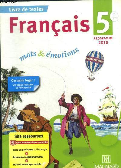 Franais 5e programme 2010. Livre de textes. Specimen enseignant .