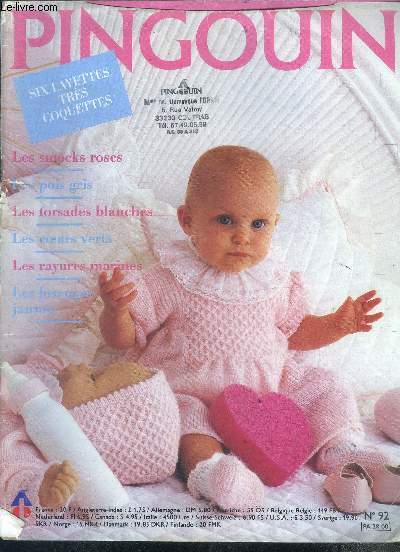 Pingouin N92- 6 layettes tres coquettes, smocks, pois, torsade, coeurs, rayures, losange