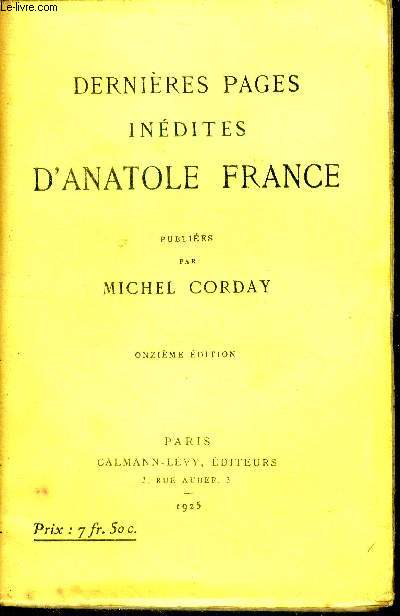 Dernieres pages inedites d'anatole france - 11e edition