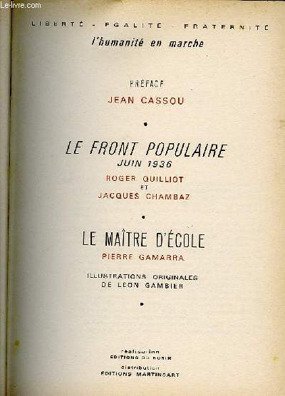 LE FRONT POPULAIRE 1936/LE MATRE D'ECOLE