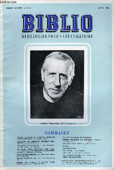 BIBLIO, BIBLIOGRAPHIE, LITTERATURE, XXXIVe ANNEE, N4, AVRIL 1966