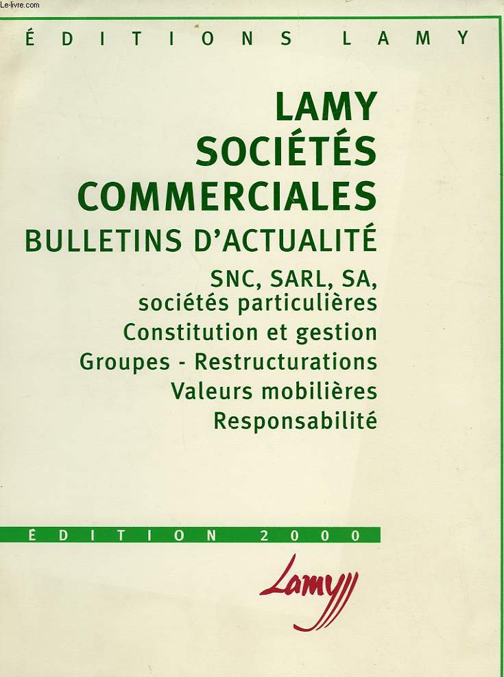 LAMY, SOCIETES COMMERCIALES, BULLETINS D'ACTUALITE, 2000