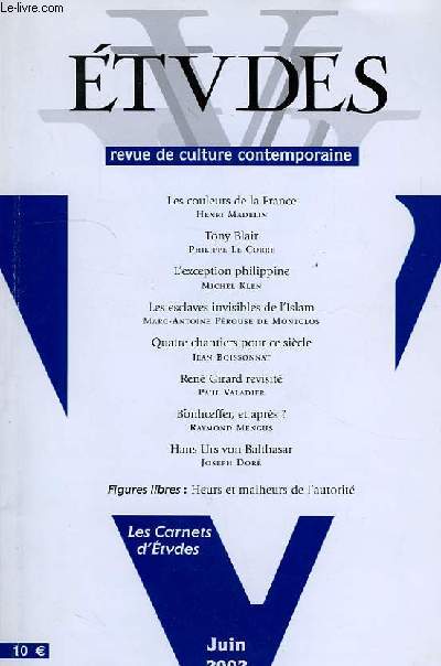 ETUDES, REVUE DE CULTURE CONTEMPORAINE, JUIN 2002