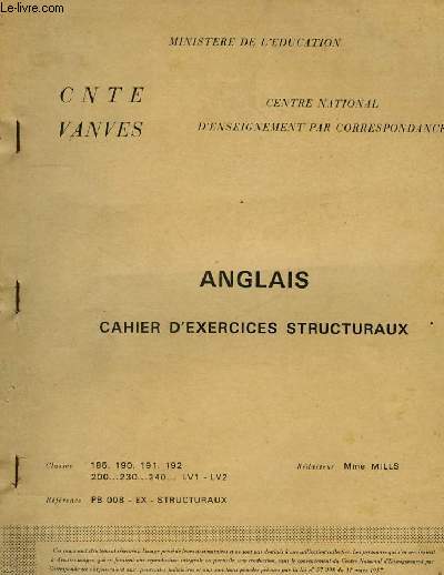 ANGLAIS, CAHIER D'EXERCICES STRUCTURAUX