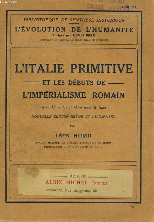 L'ITALIE PRIMITIVE ET LES DEBUTS DE L'IMPERIALISME ROMAIN