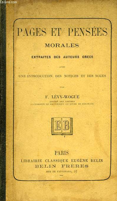 PAGES ET PENSEES MORALES EXTRAITES DES AUTEURS GRECS