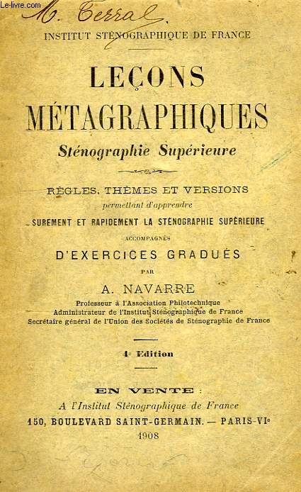 LECONS METAGRAPHIQUES, STENOGRAPHIE SUPERIEURE