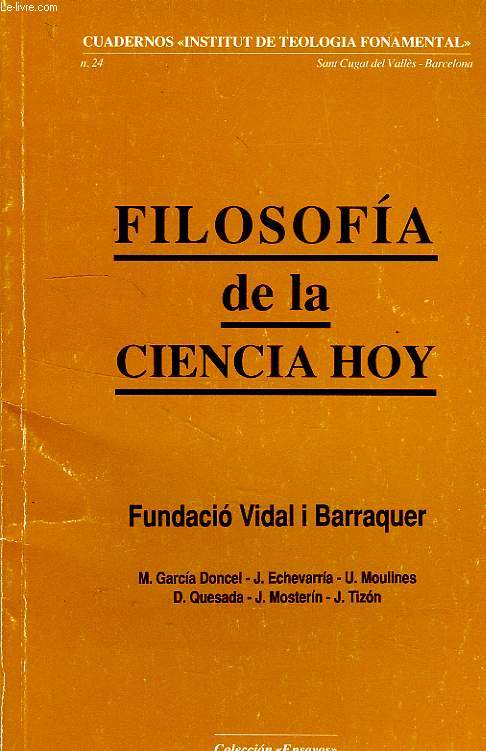FILOSOFIA DE LA CIENCIA HOY, CUADERNOS 'INSTITUT DE TEOLOGIA FONAMENTAL', N 24