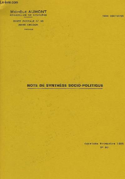 NOTE DE SYNTHESE SOCIO-POLITIQUE, 2e TRIMESTRE 1983, N 30, CHINE, DOCUMENTS