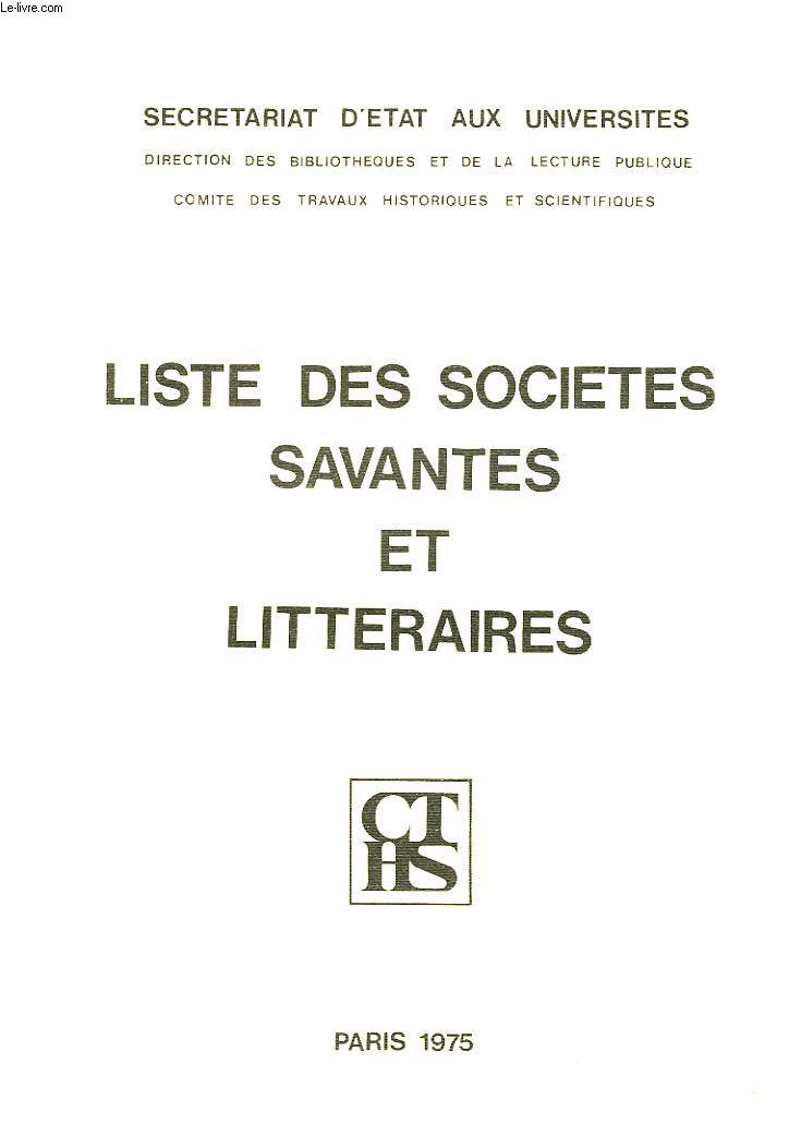 LISTE DES SOCIETES SAVANTES ET LITTERAIRES