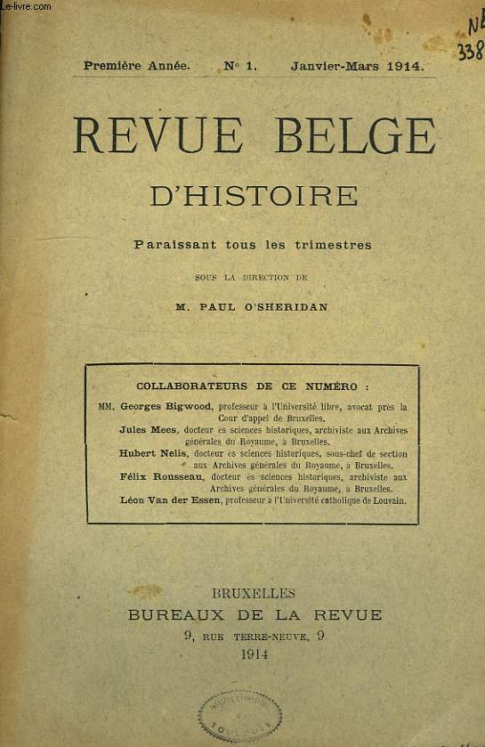 REVUE BELGE D'HISTOIRE, 1re ANNEE, TOME I, N 1, 1914