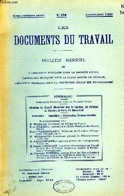 LES DOCUMENTS DU TRAVAIL, 23e ANNEE, N 258, JAN.-JUIN 1939