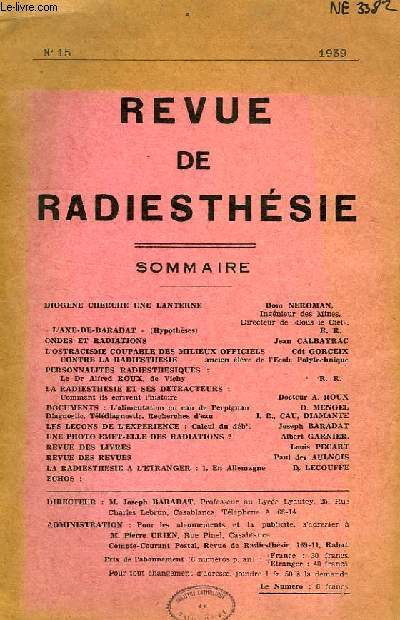 REVUE DE RADIESTHESIE, BULLETIN BIMESTRIEL DE LA SOCIETE DE RADIESTHESIE DU MAROC, N15, 1939
