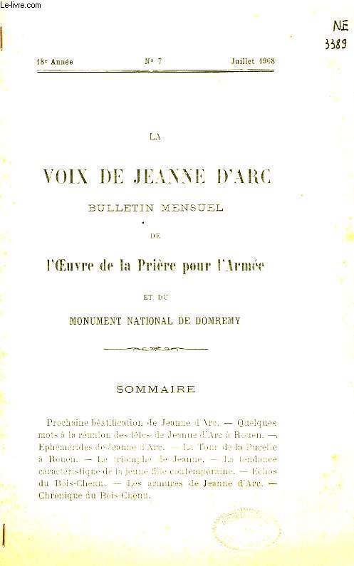 LA VOIX DE JEANNE D'ARC, BULLETIN MENSUEL DE L'OEUVRE DE LA PRIERE POUR L'ARMEE ET DU MONUMENT NATIONAL DE DOMREMY, 18e ANNEE, N 7, JUILLET 1908