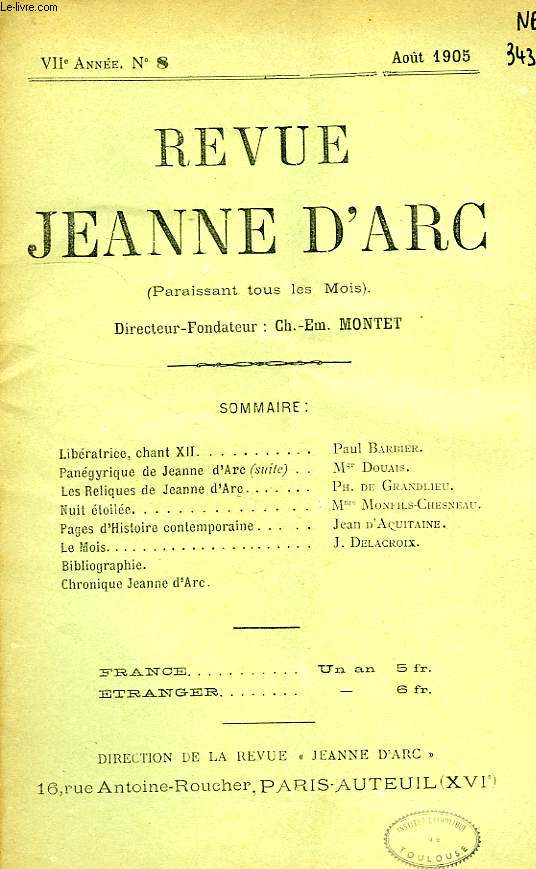 REVUE JEANNE D'ARC, VIIe ANNEE, N 8, AOUT 1905