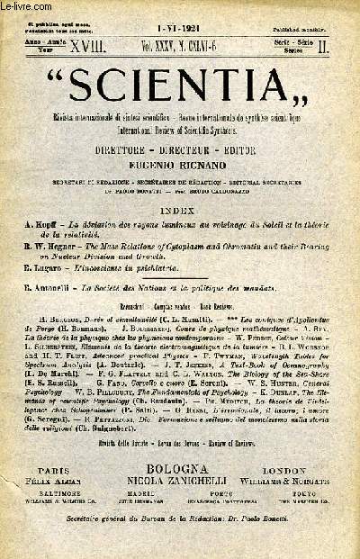 SCIENTIA, YEAR XVIII, VOL. XXXV, N CXLVI-6, SERIE II, 1924, RIVISTA INTERNAZIONALE DI SINTESI SCIENTIFICA, REVUE INTERNATIONALE DE SYNTHESE SCIENTIFIQUE, INTERNATIONAL REVIEW OF SCIENTIFIC SYNTHESIS