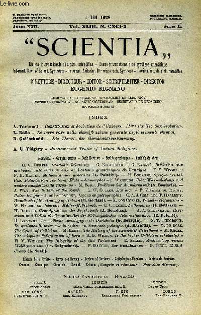 SCIENTIA, YEAR XXII, VOL. XLIII, N CXCI-3, SERIE II, 1928, RIVISTA INTERNAZIONALE DI SINTESI SCIENTIFICA, REVUE INTERNATIONALE DE SYNTHESE SCIENTIFIQUE, INTERNATIONAL REVIEW OF SCIENTIFIC SYNTHESIS