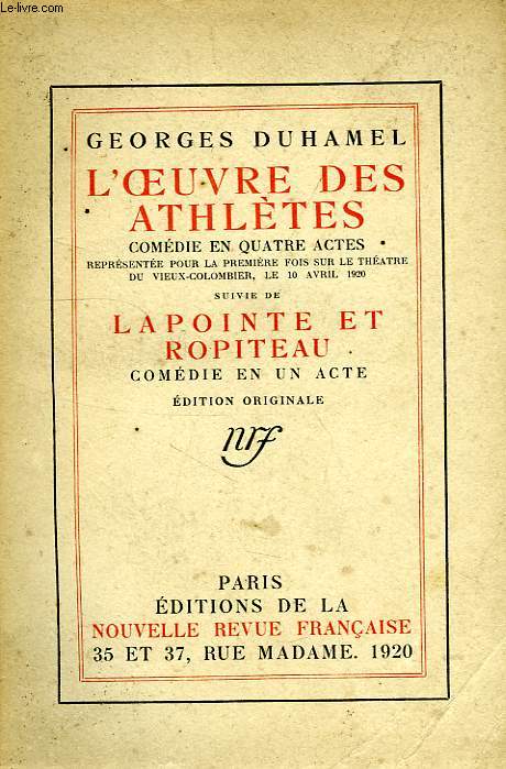 L'OEUVRE DES ATHLETES, COMEDIE EN QUATRE ACTES, SUIVIE DE LAPOINTE ET ROPITEAU, COMEDIE EN UN ACTE