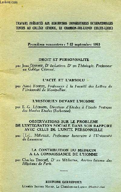 RENCONTRES UNIVERSITAIRES INTERNATIONALES TENUES AU COLLEGE CEVENOL, LE CHAMBON-SUR-LIGNON