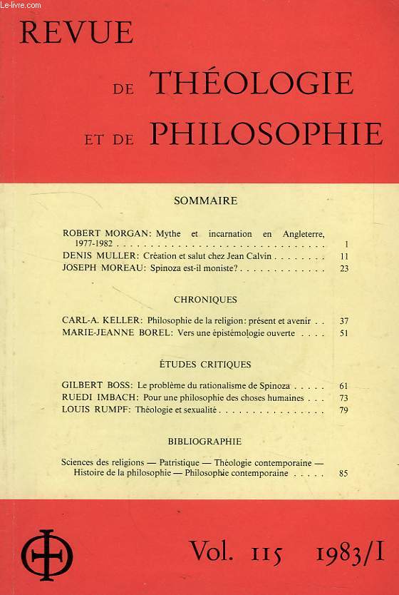 REVUE DE THEOLOGIE ET DE PHILOSOPHIE, VOL. 115, 1983 I