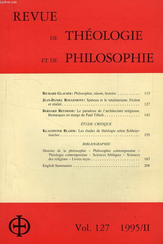 REVUE DE THEOLOGIE ET DE PHILOSOPHIE, VOL. 127, 1995 II