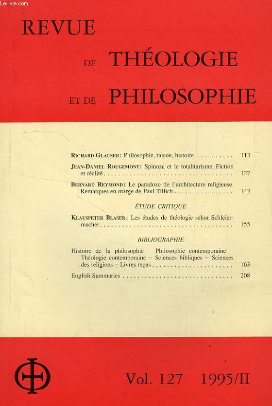 REVUE DE THEOLOGIE ET DE PHILOSOPHIE, VOL. 127, 1995 II